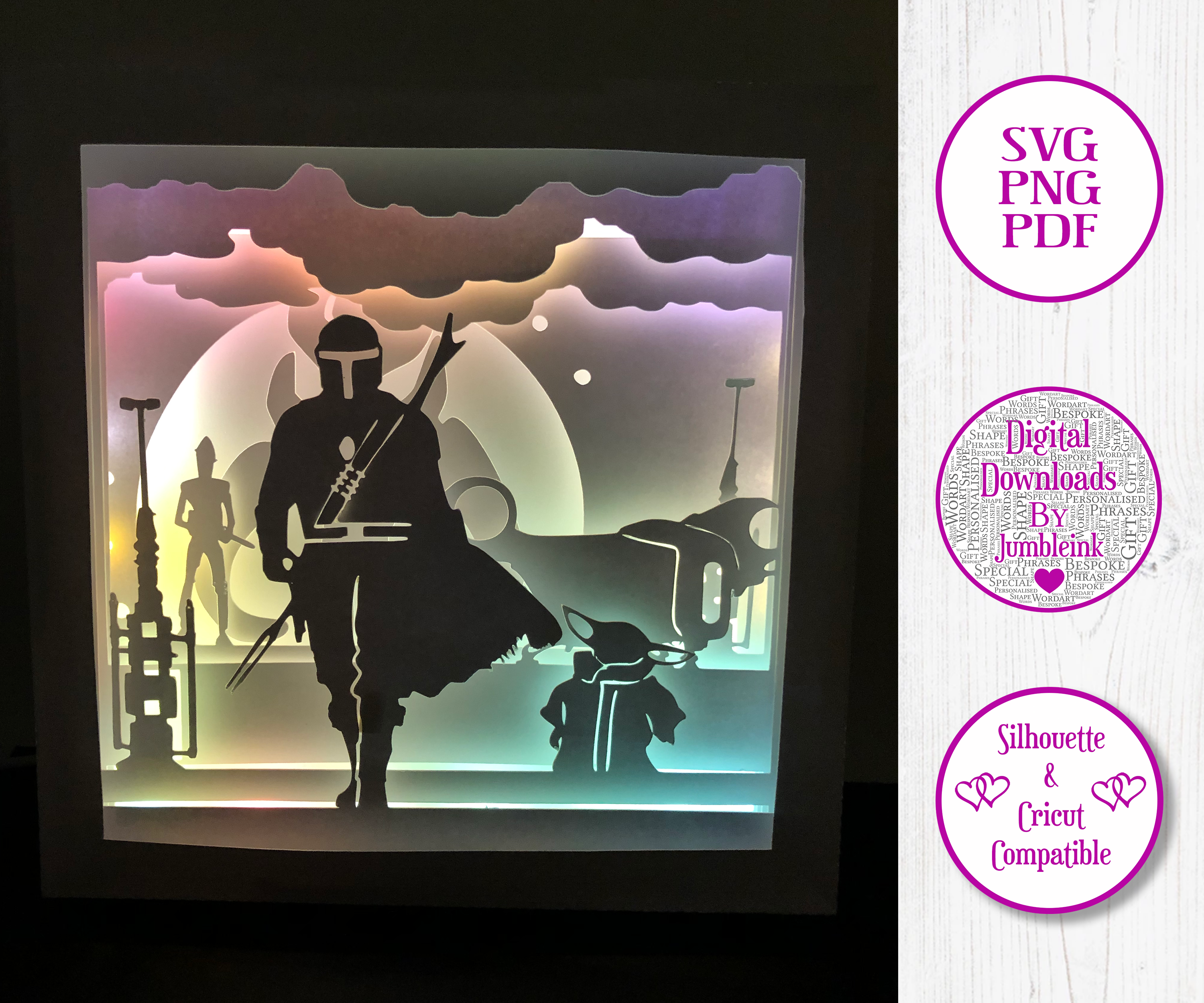 Star Wars Mandalorian - 3D Paper Cut Template Light Box