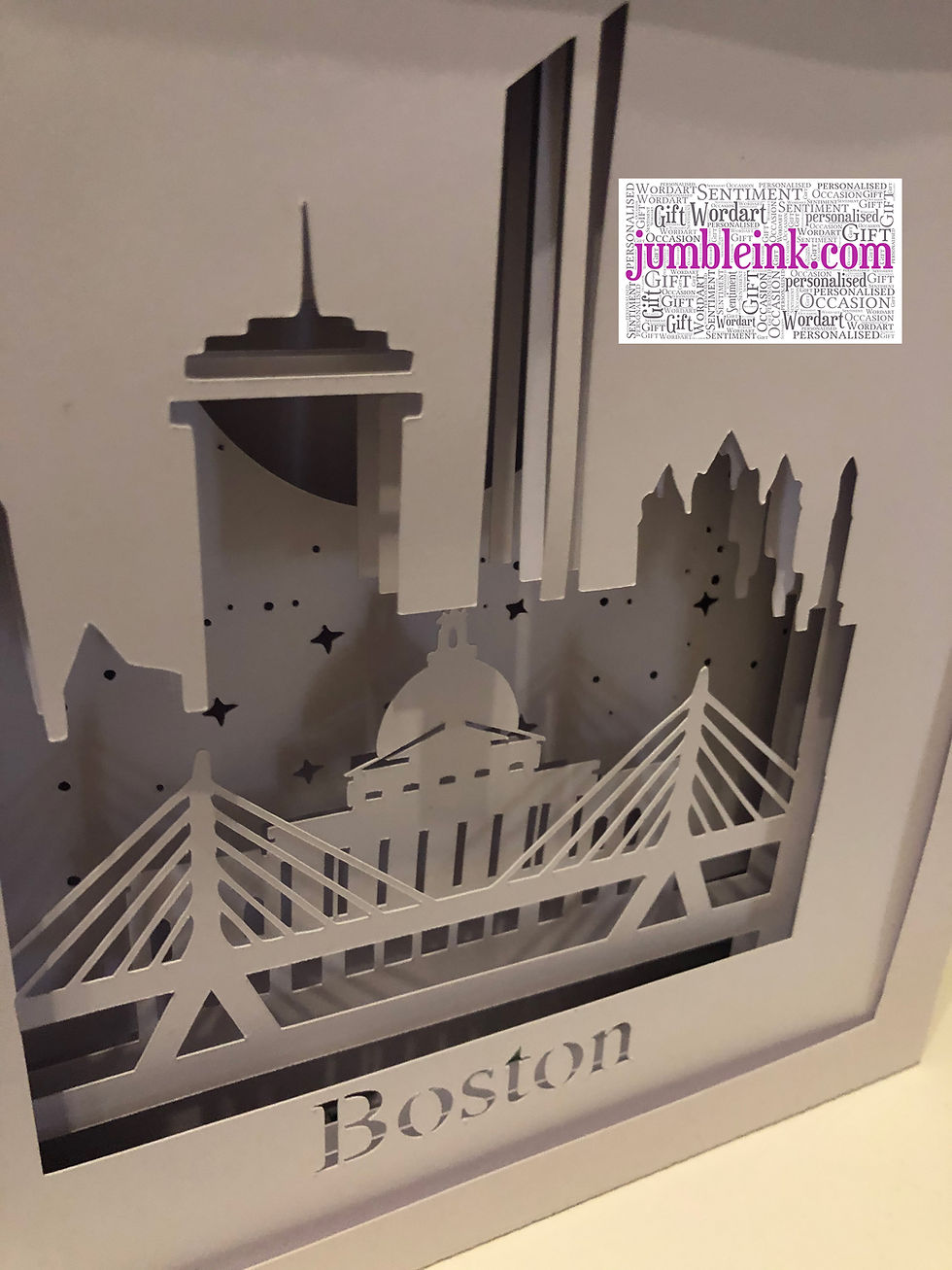 Thumbnail: €5.50 - Boston Skyline - 3D Paper Cut Template Light Box SVG