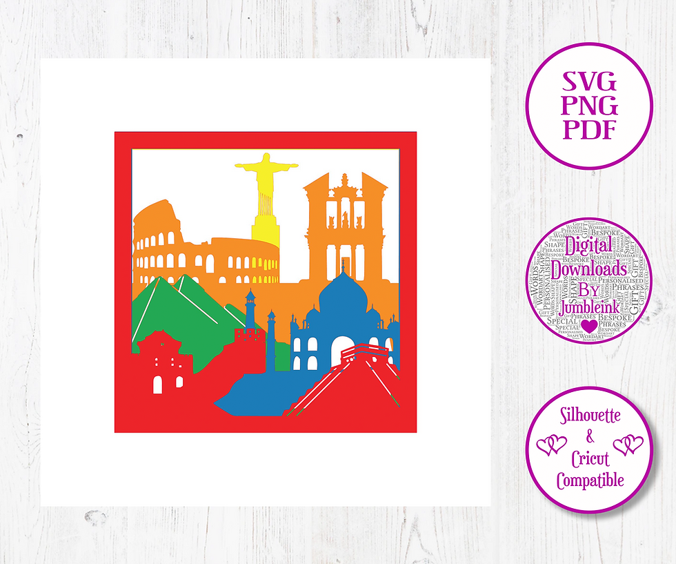 Thumbnail: Wonders of the World - 3D Paper Cut Template Light Box SVG