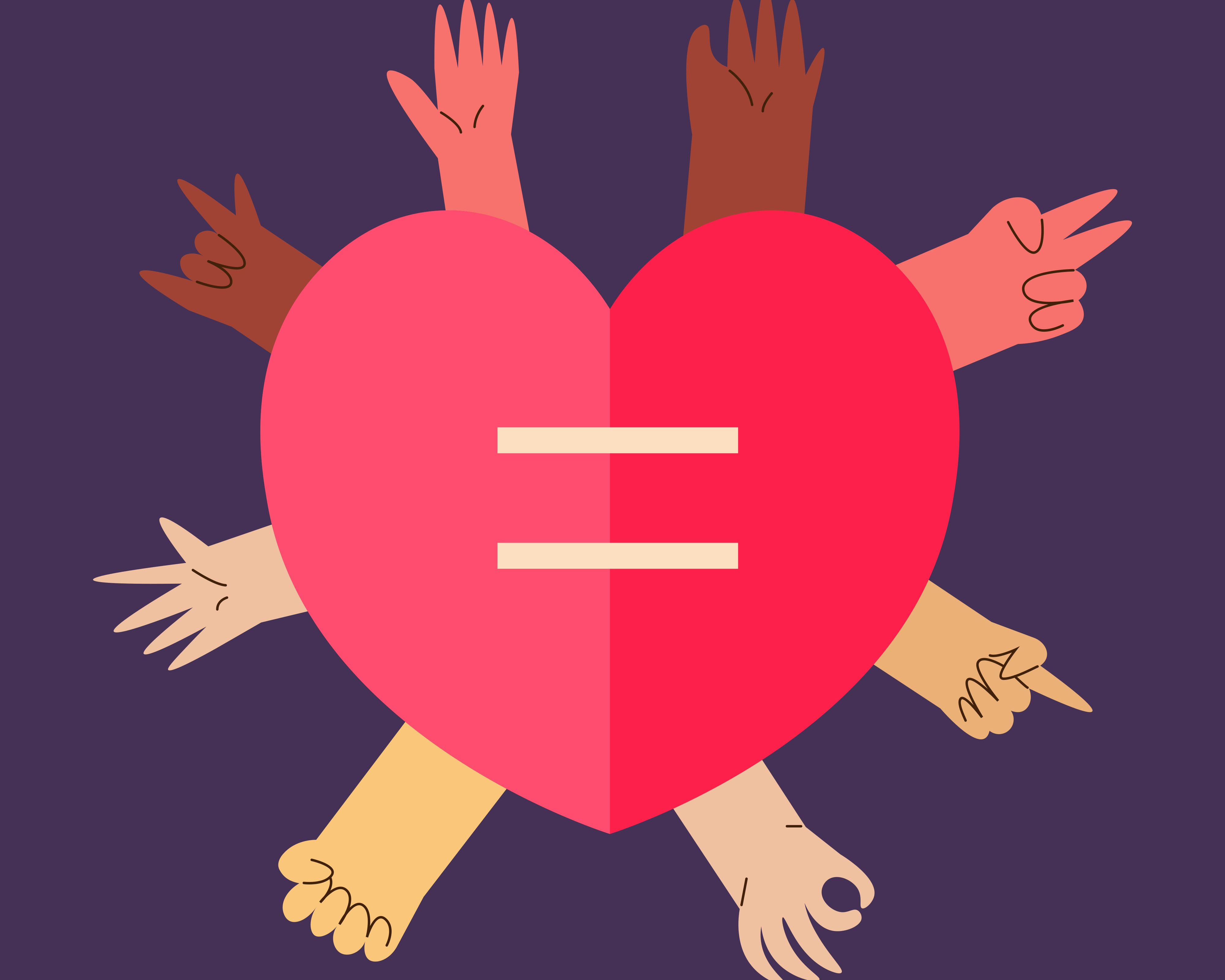 Heart with different hands sticking out.