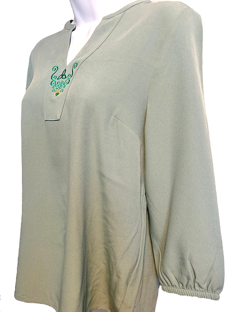 Thumbnail: Sage Green Stretch Crepe 3/4-Sleeve Blouse