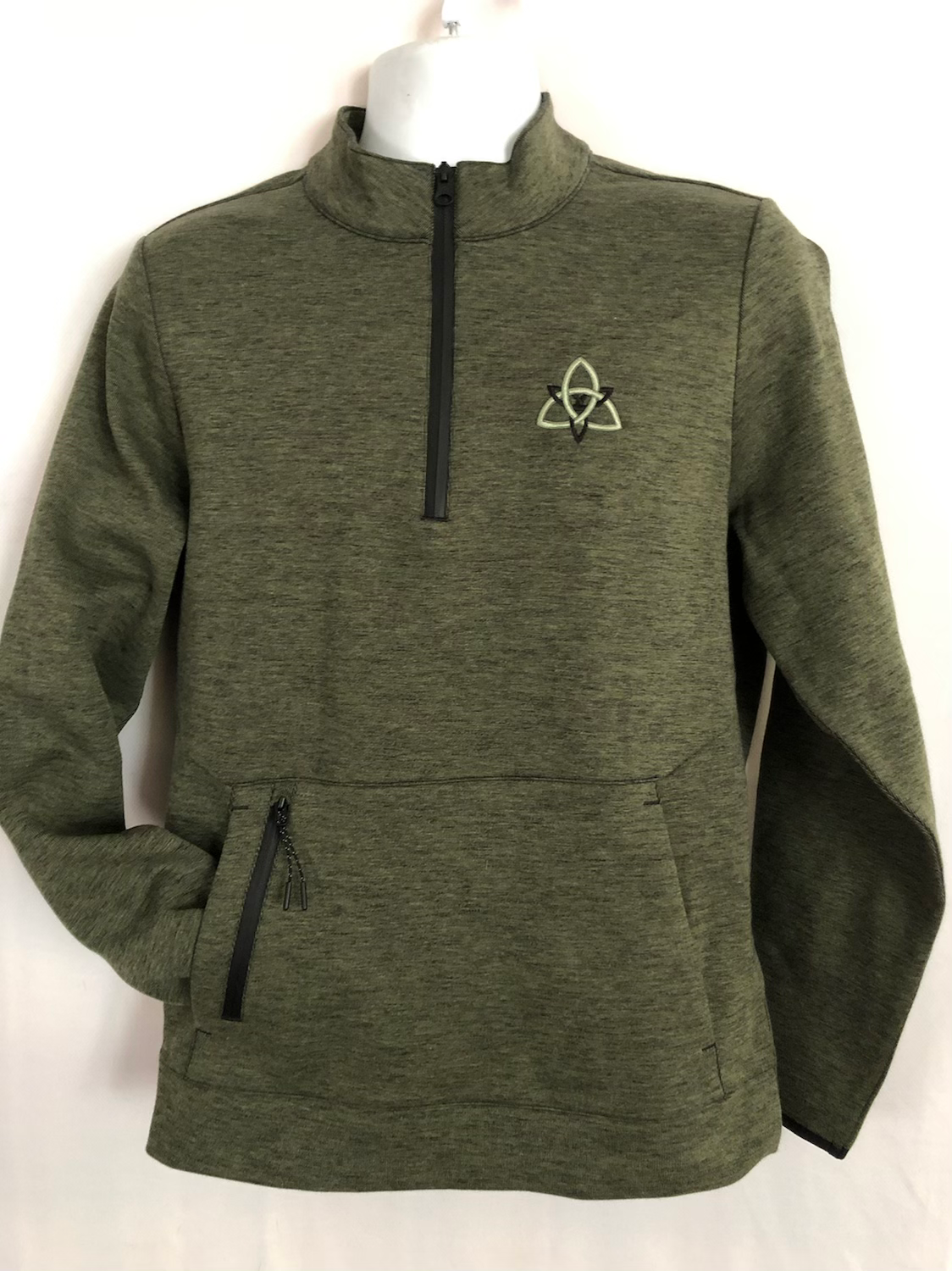 Olive Heather 1/4 Zip with Dual Front Pockets