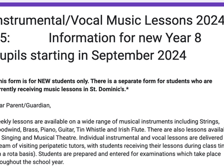 Instrumental/Vocal Music Lessons 2024-25