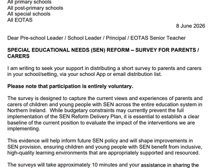 Correspondence from SEN Reform Delivery Team