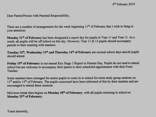 Important School Dates - February