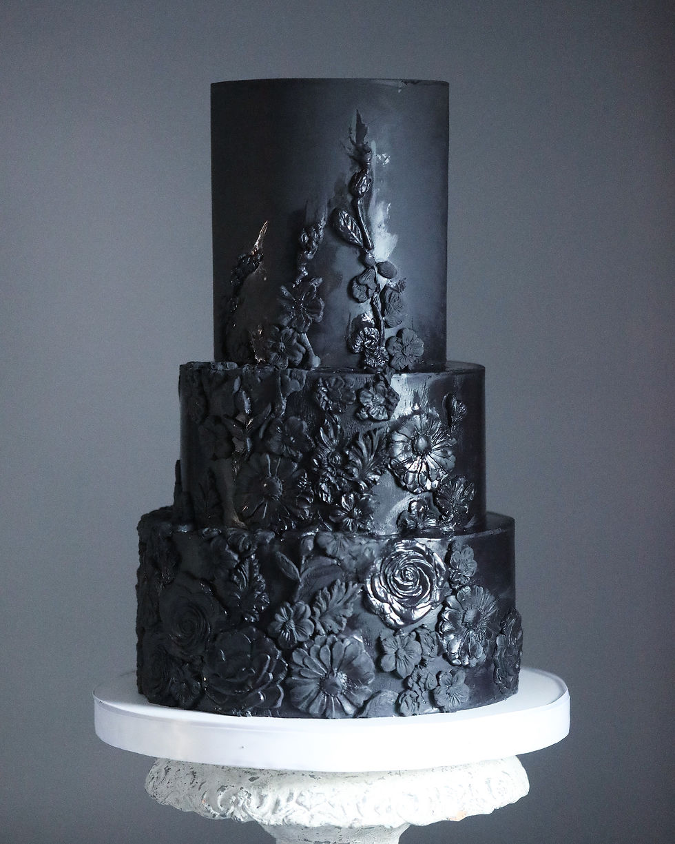 Black textured wedding cake