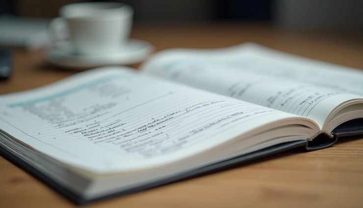 Close-up view of a ledger book with neatly written financial entries