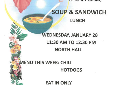 Soup and Sandwich Lunch on Wednesday 1/28 in the North Hall