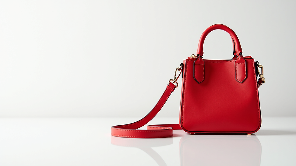 Close-up view of a mini bag in bright red on a minimalist white background