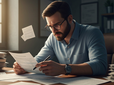 Taxpayer reading notice received from the IRS