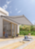 modern retractable awning in white with the sun shining in the background