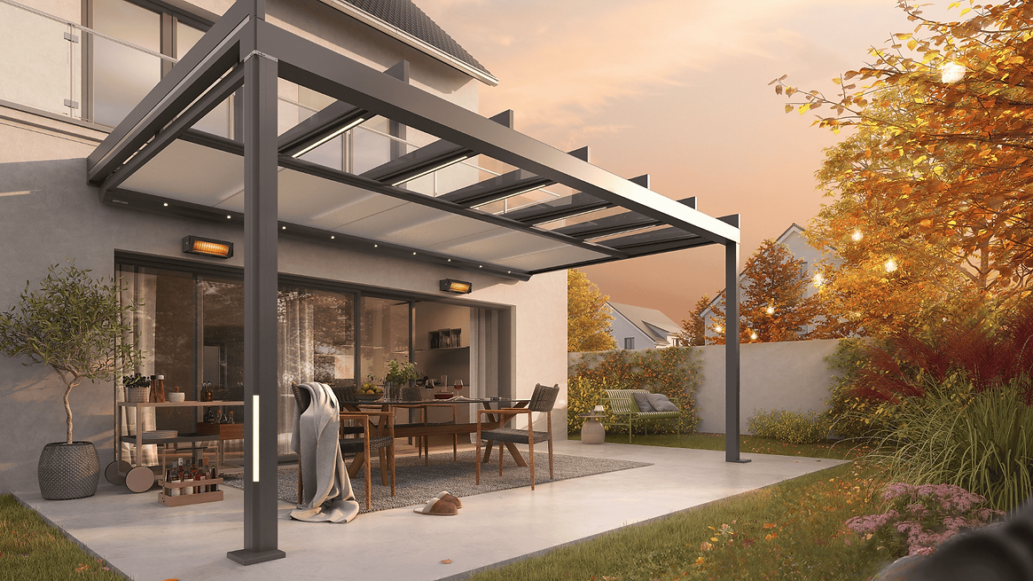 premium glass veranda by weinor includes led and under awning