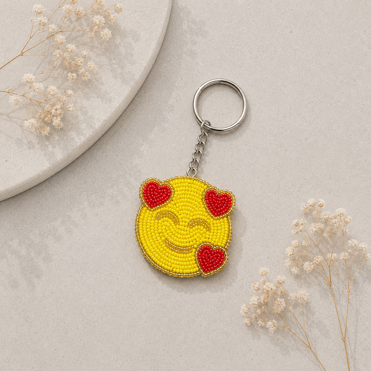 Happy Heart Beaded Keychain