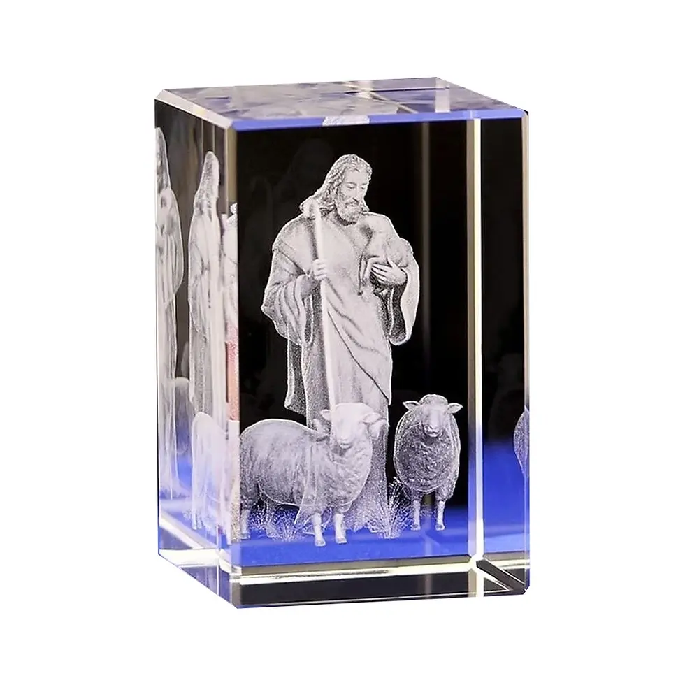 Miniatura: Estátua de Jesus Pastor, Modelo Cristão, Católica, Gravação em Cristal, Criativa