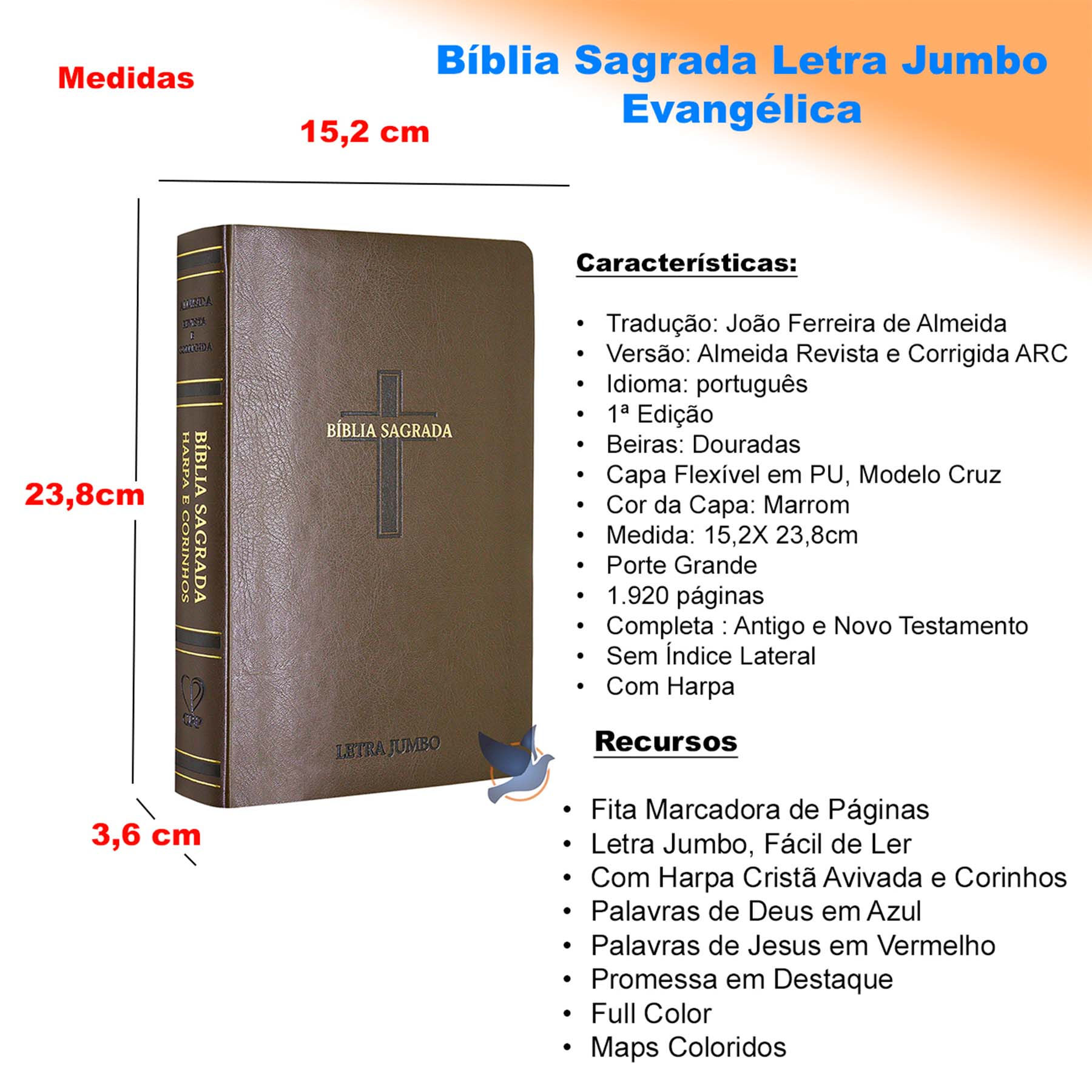 Giant Holy Bible Letter Jumbo ARC Almeida Magazine Corrected with Harp Brown Cro