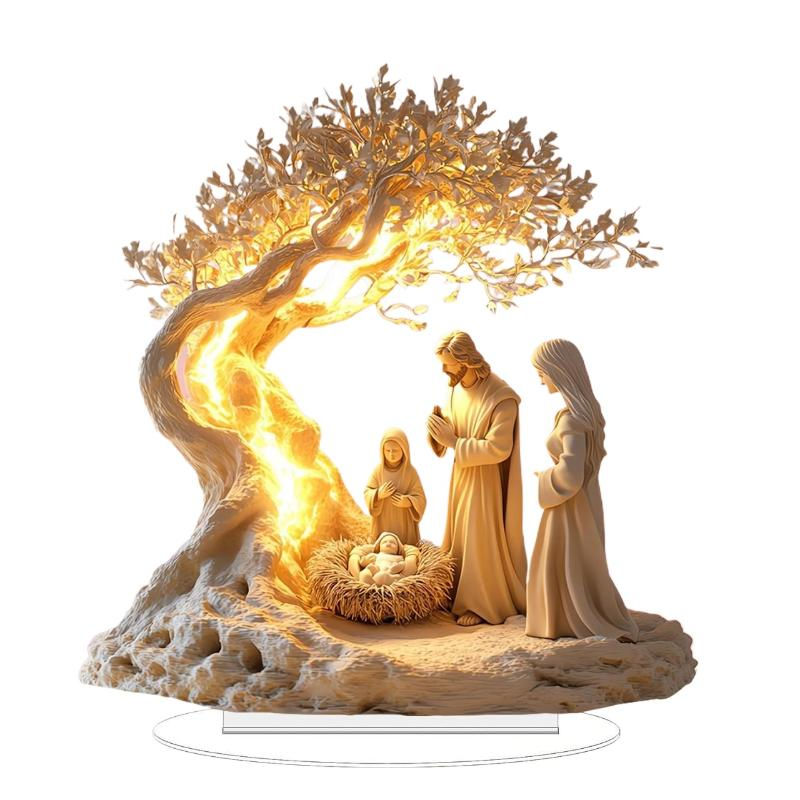 ♥Estatueta de acrílico da Árvore da Vida de Jesus, Presépio da Sagrada Família,