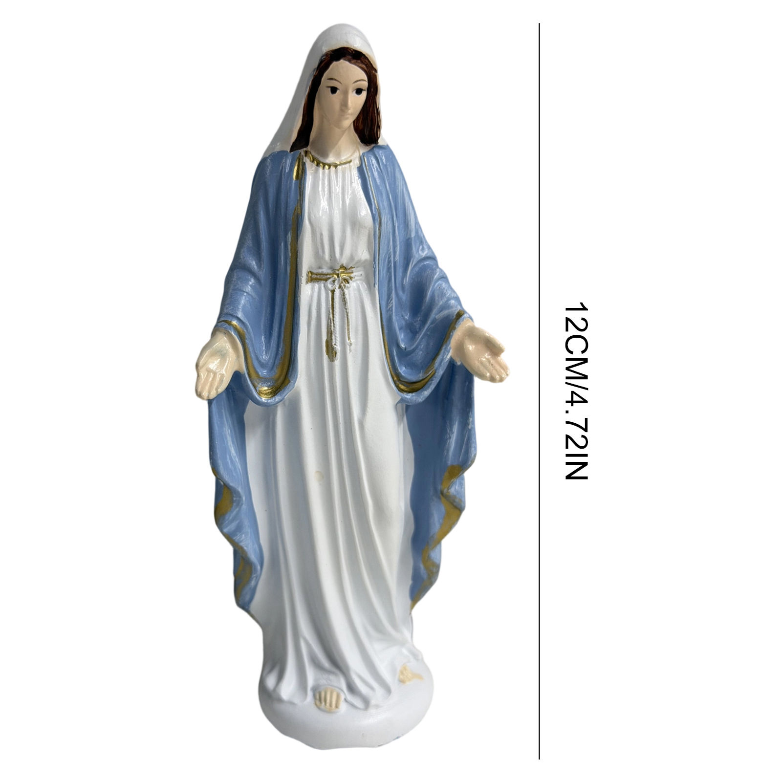 Estátua decorativa da Virgem Maria em resina, estilo católico.