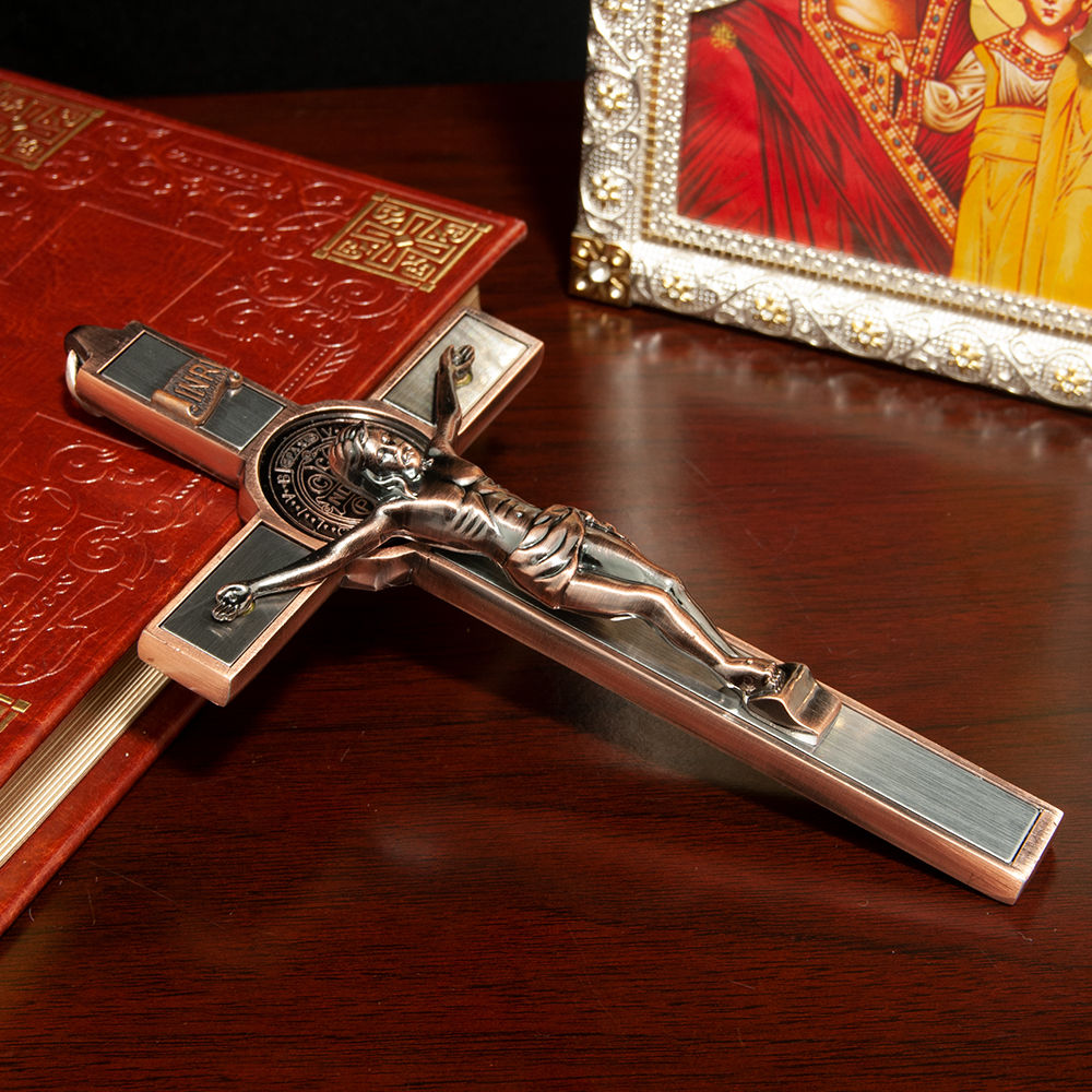 HTISOK Cruz de Oração Manual em Liga Metálica com Crucifixo Cristão de Jesus