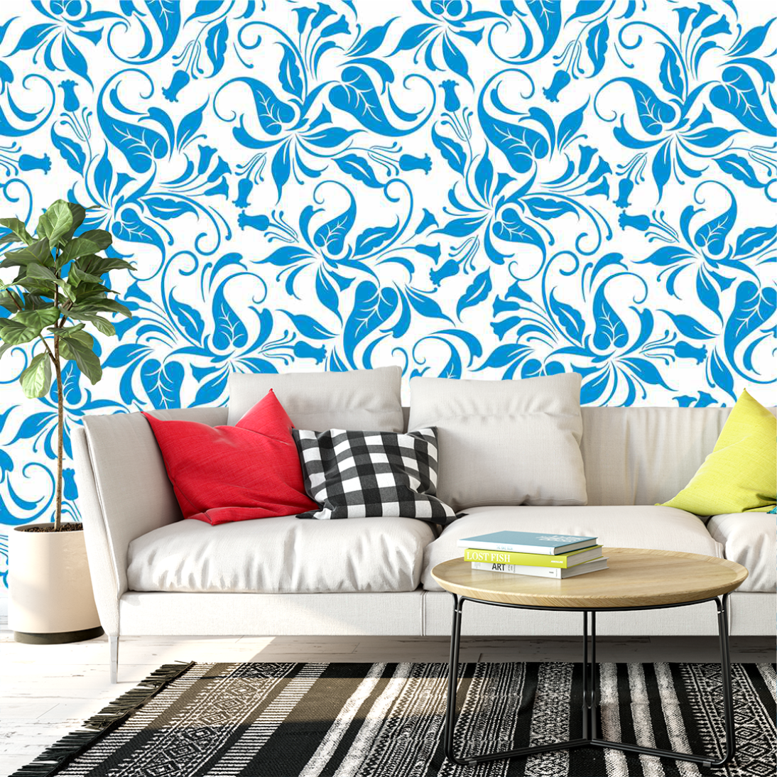 Floral Folhas Soltas Azuladas