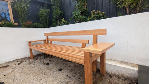Stylish and durable outdoor bench built for a patio space in Essendon, designed to match contemporary landscaping.