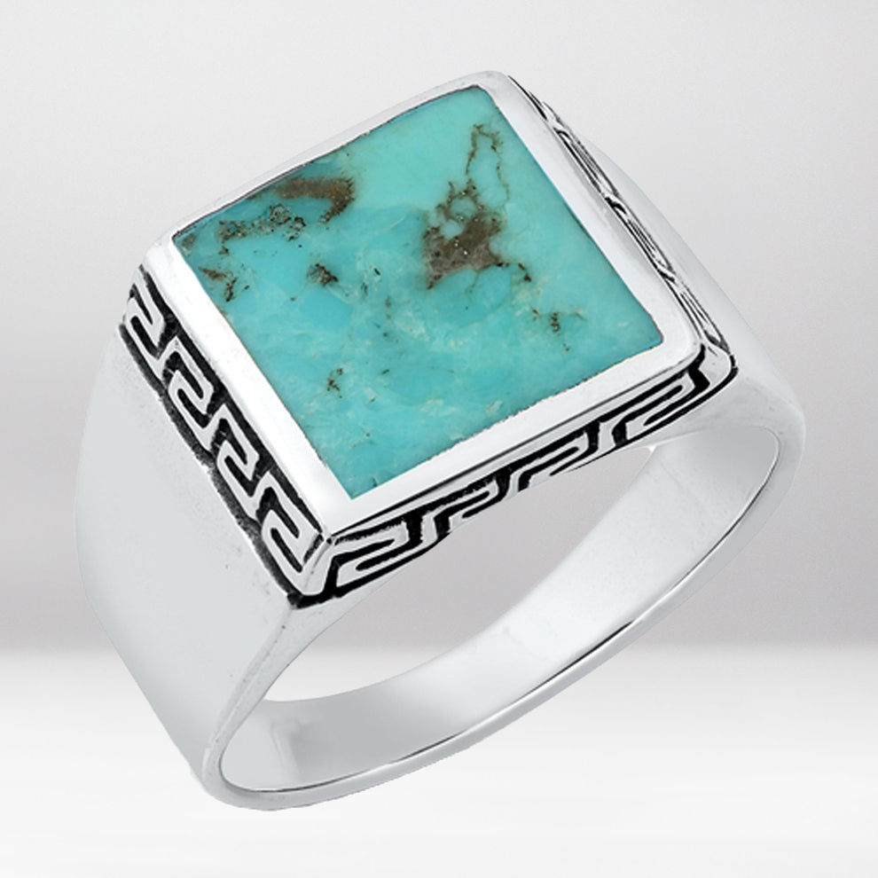 Turquoise Greek Key Ring