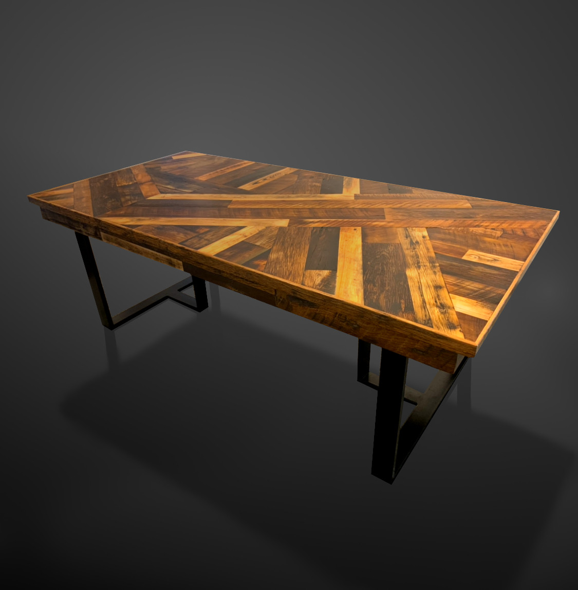 Scissor -Tail Dining Table in Wall Planks with Metal Base
