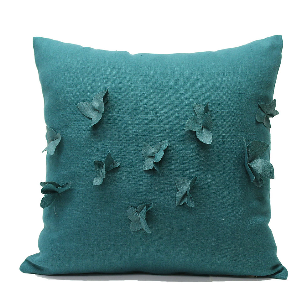Thumbnail: Cuscino lino verde petrolio fiori gelsomino