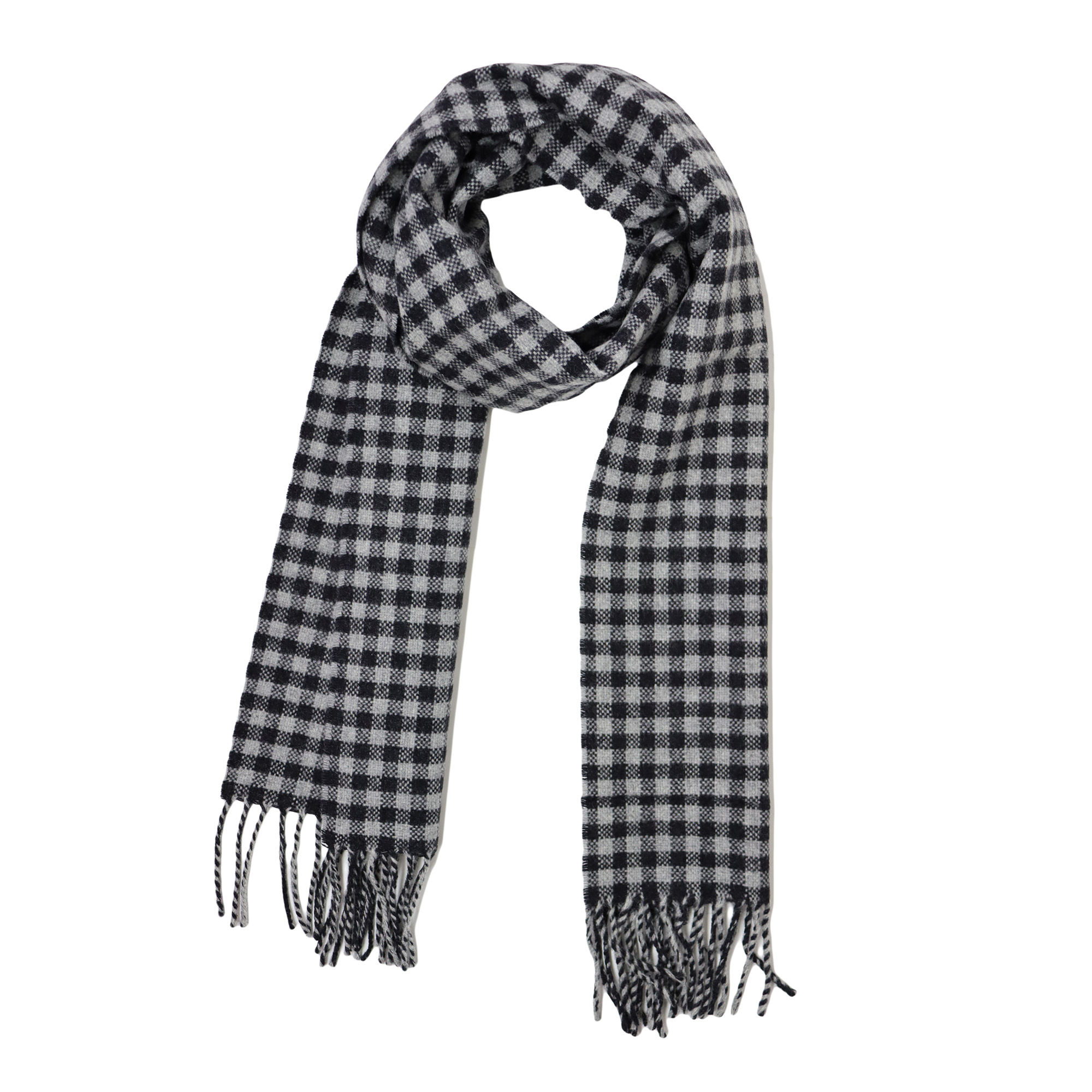 Sciarpa uomo misto cashmere grigio e nero con frange