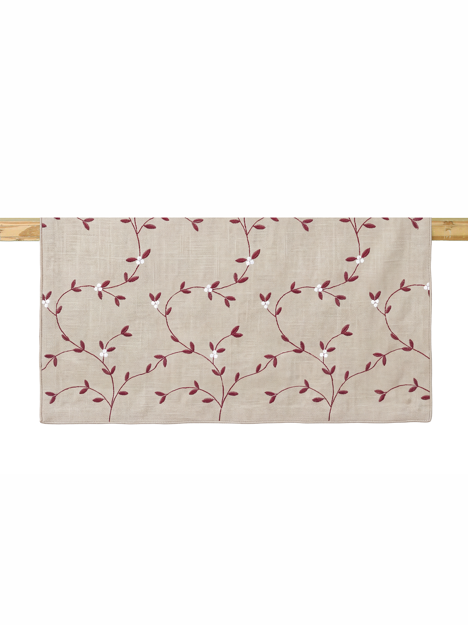 Runner in Lino Ricamato con Vischio | VISCHIO Bordeaux