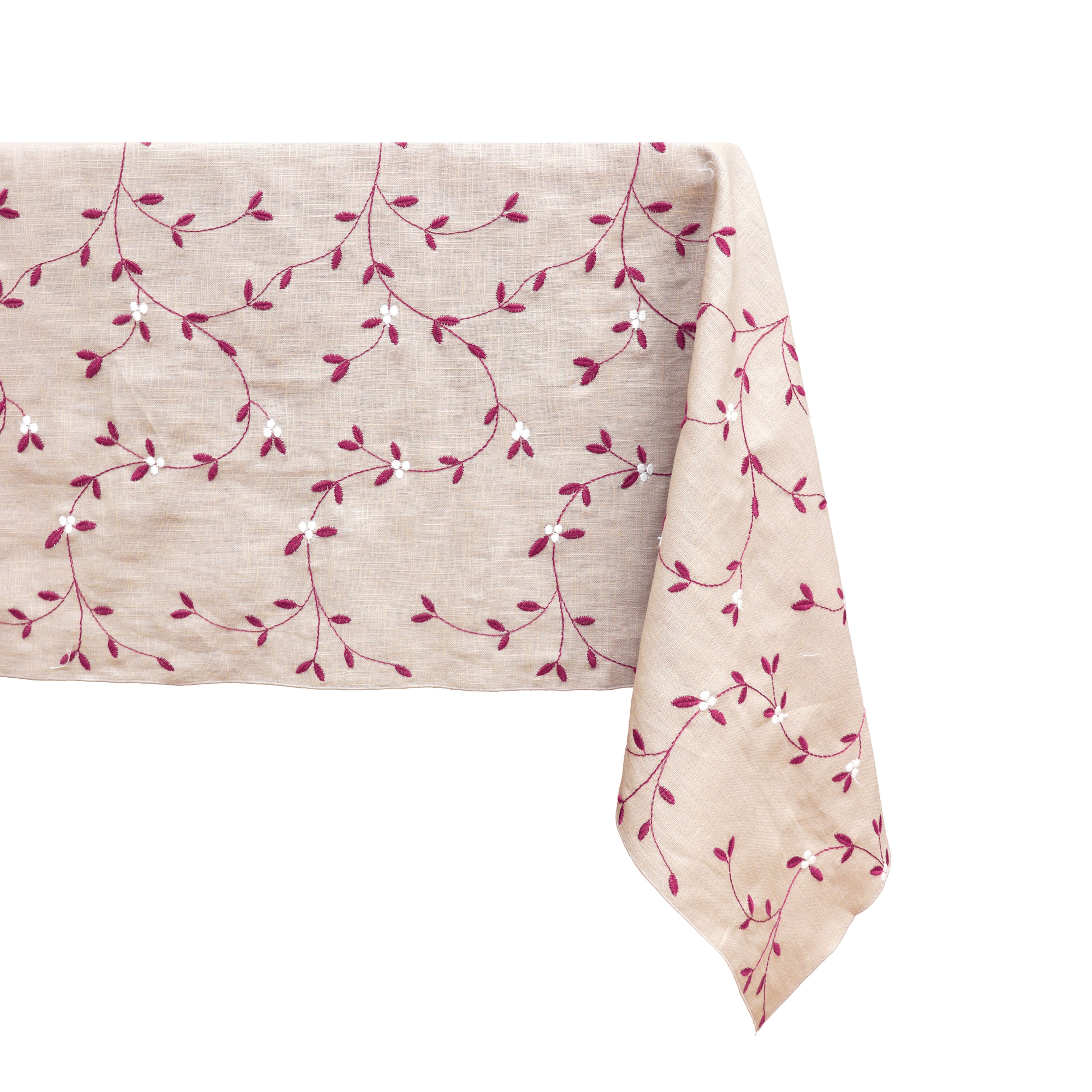 Tovaglia in lino ricamata con vischio | VISCHIO Bordeaux