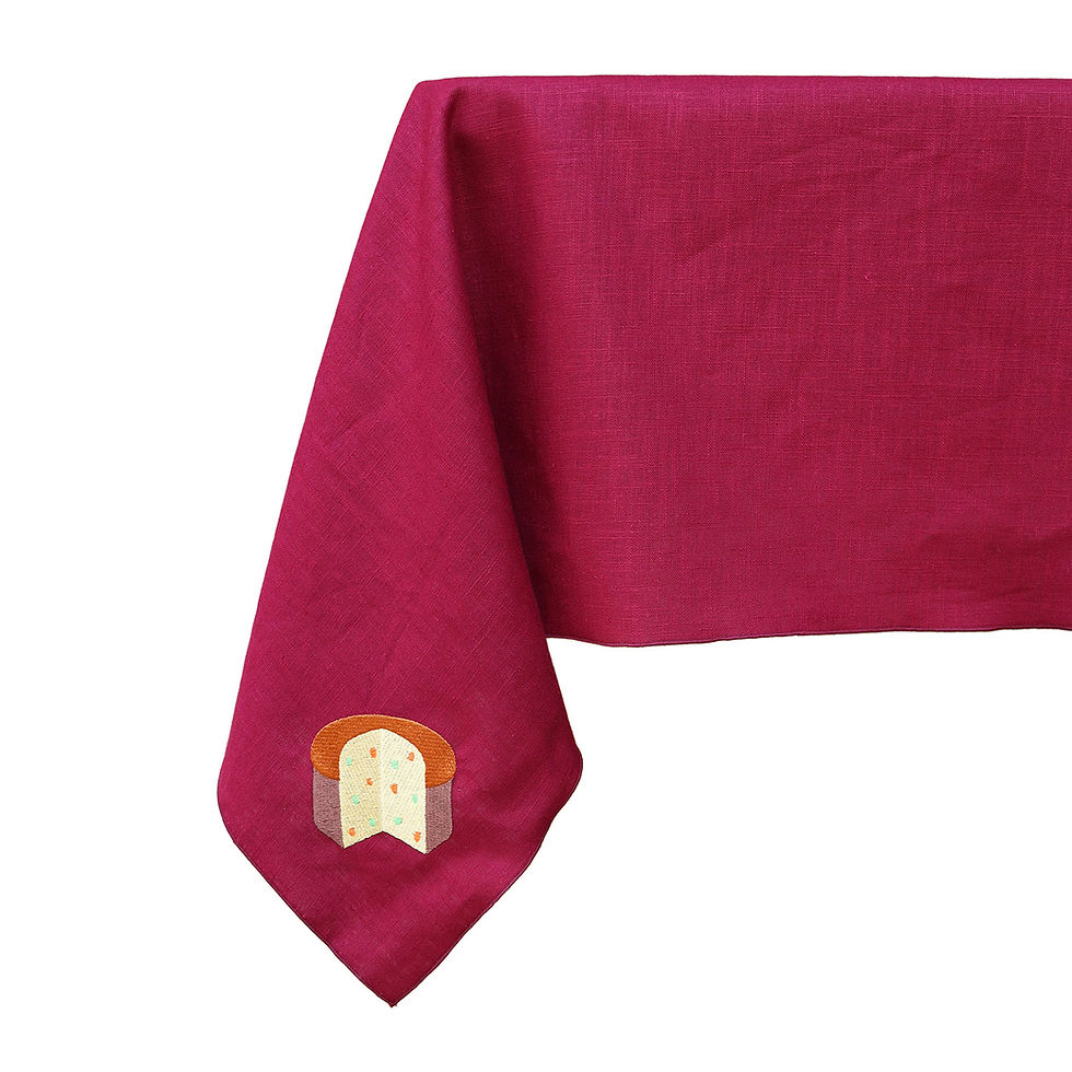Tovaglia natalizia in puro lino ricamata panettone