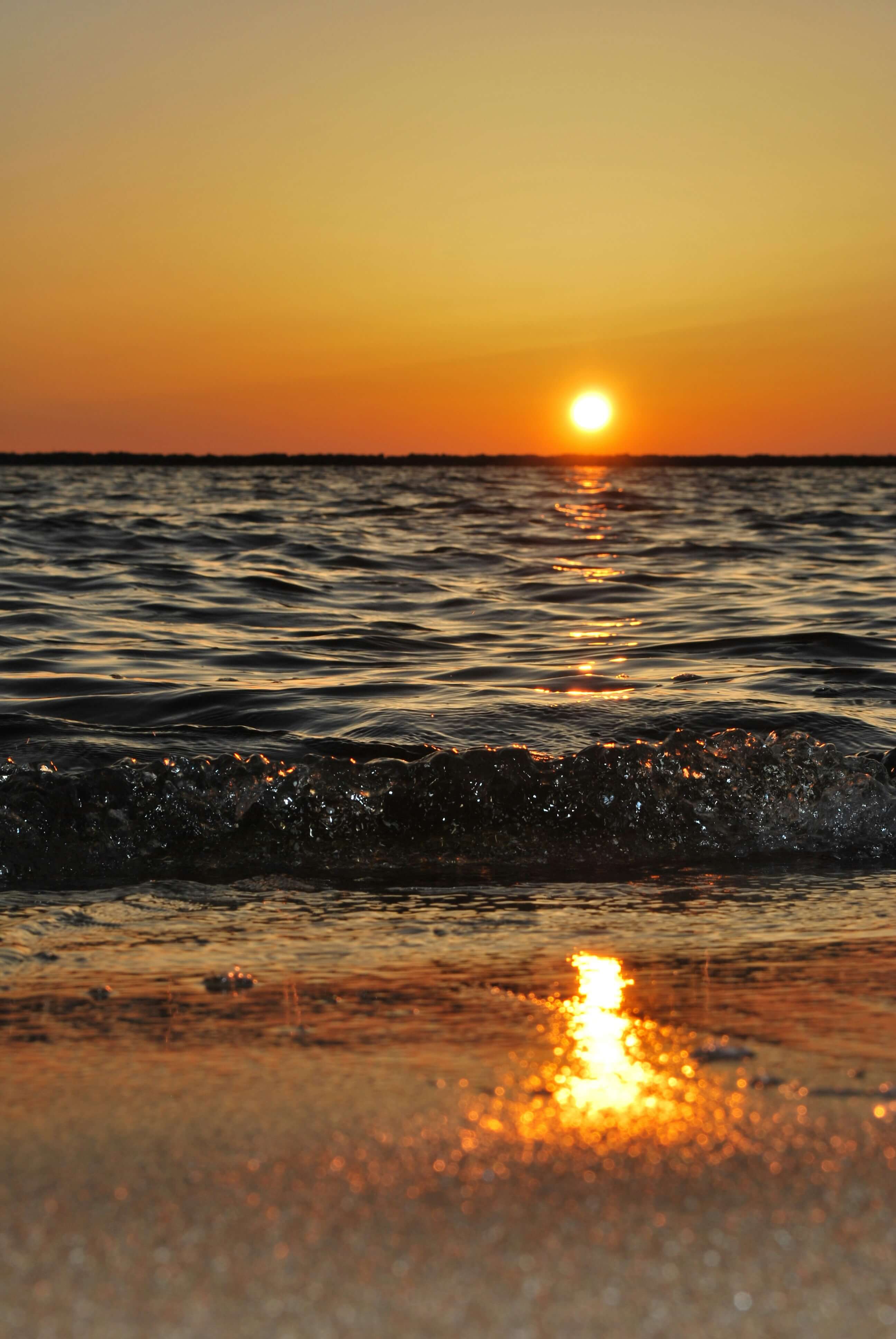 Sole in riva al mare al tramonto