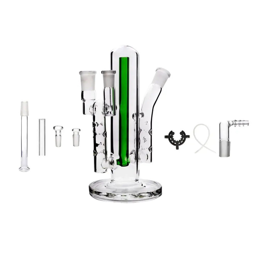 8 In 1 14mm 10mm Double Dual Ports Cooling Dimpled Dry Water Pipe Bubbler Glass