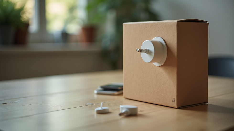 Eye-level view of Monthly Plug box contents laid out on a table