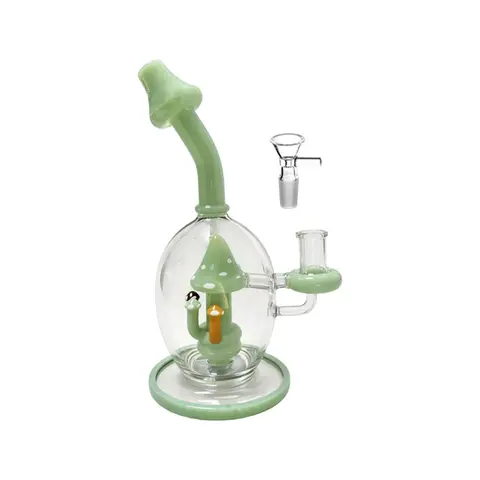 Green Mushroom Percolator Glass Water Pipe
