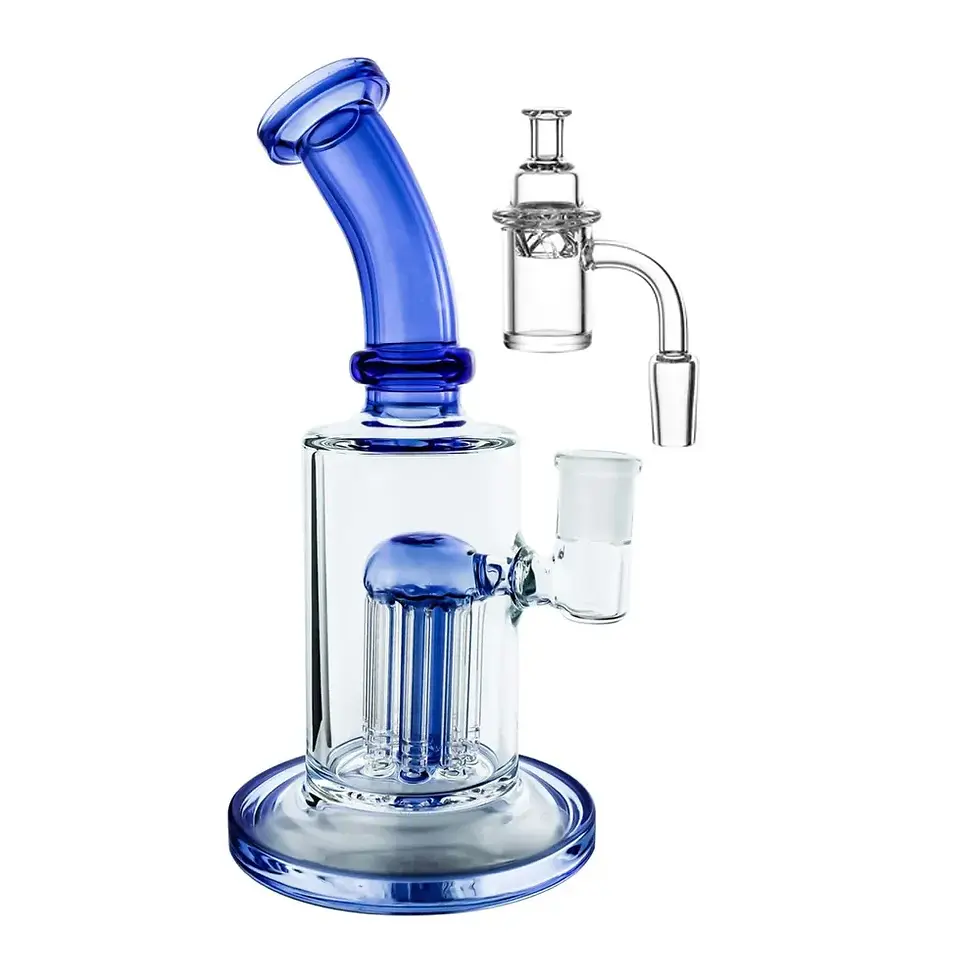 Thumbnail: 8 Inch 14mm Bent Neck Heavy Duty Tree Perc Glass Concentrate Water Pipe
