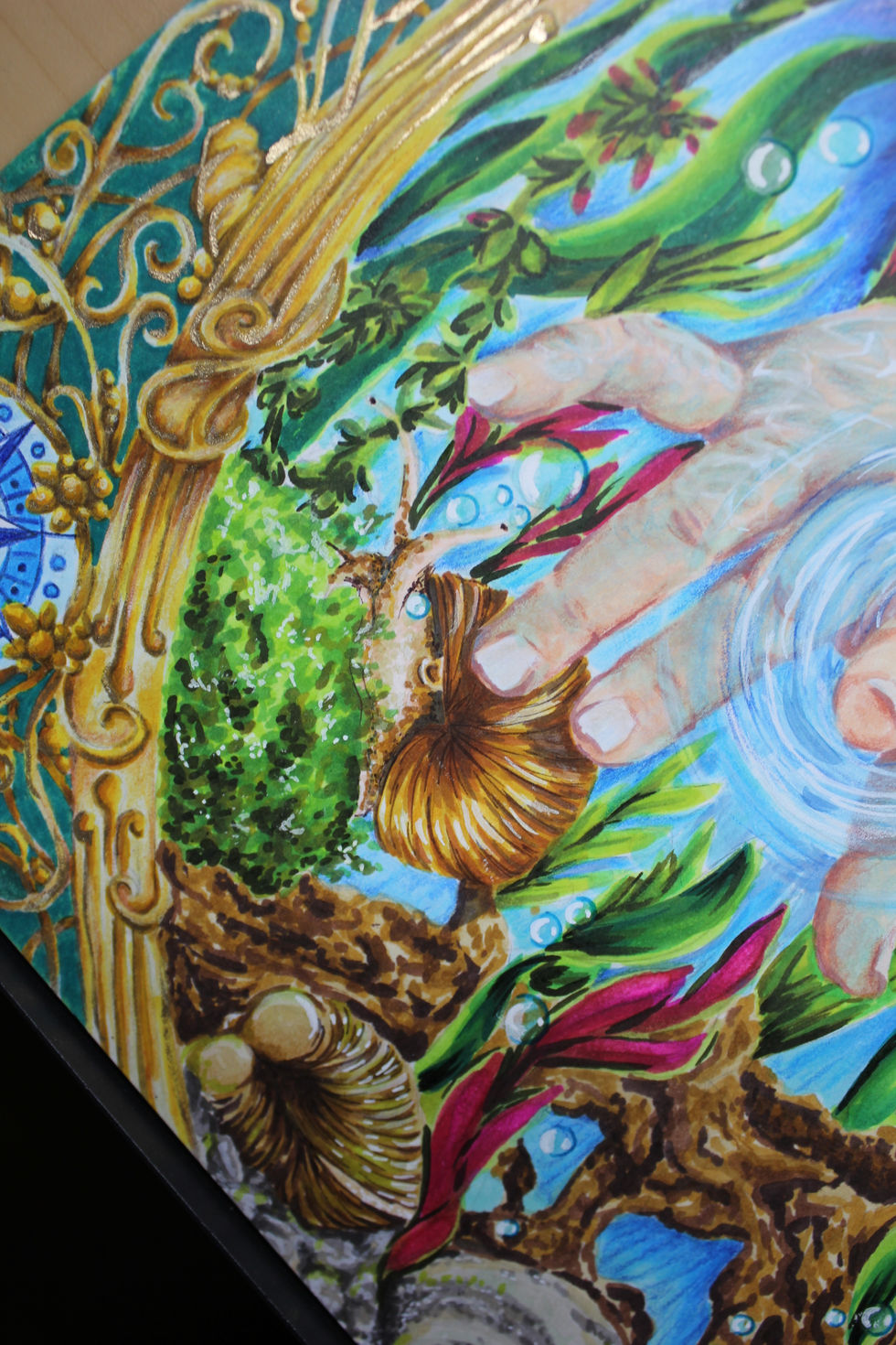 Goldfische und Wasserpflanzen - Detailaufnahme aus der Nixen-Illustration