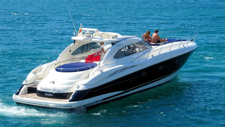 Sunseeker Predator 60 luxury yacht charter in Ibiza cruising on Mediterranean sea
