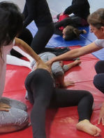 Kinesiology hip class in Frequent Flyers professional track training for aerial dance performers