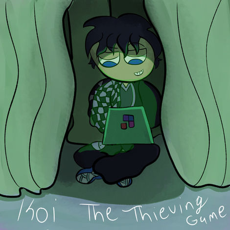 Kid hiding under a table planning something with his laptop.