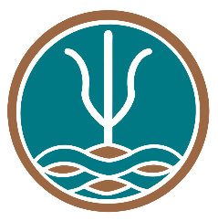 Poseidon symbol in teal and brown.