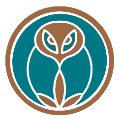 Athena symbol in teal and brown
