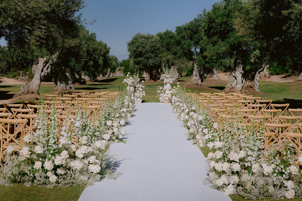 Wedding ceremony in the olive grove at Masseria Torre Maizza, Puglia, Italy.