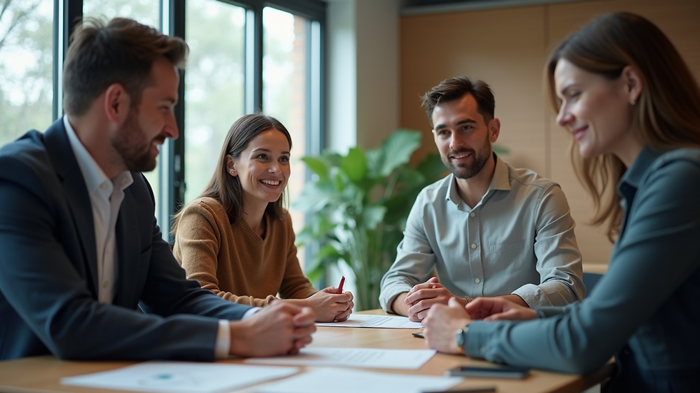 Wide angle view of a diverse team collaborating on a project