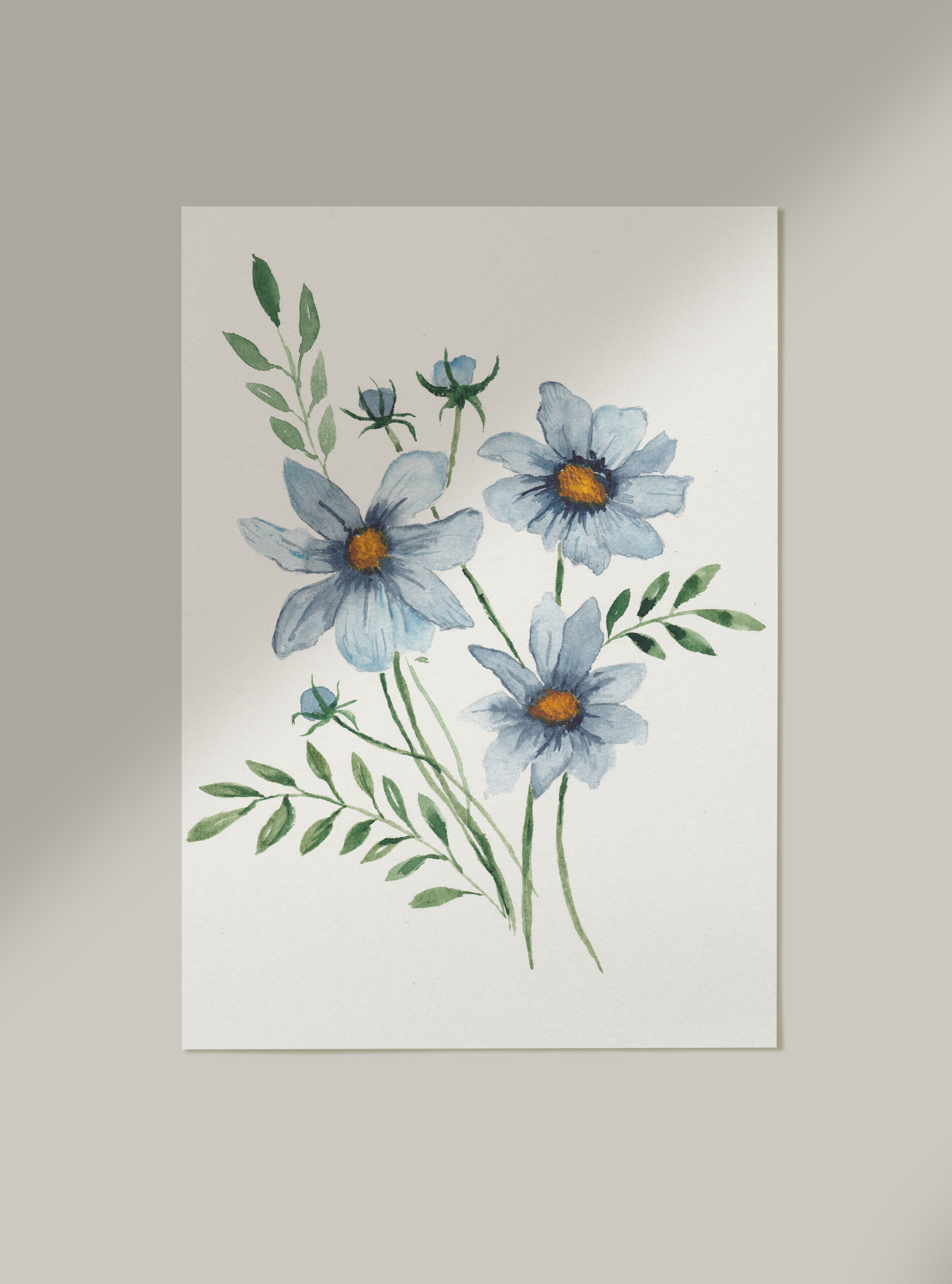Blue Wildflowers Watercolor Print – 8x10" Matte Cardstock