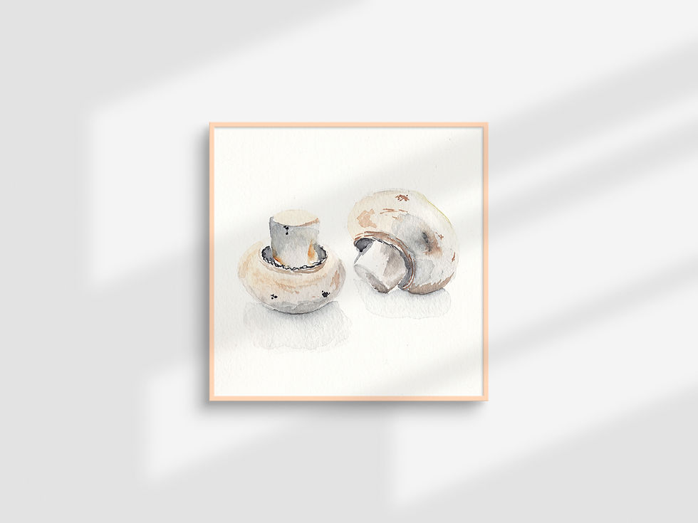 Thumbnail: Mushroom Watercolor Print – 5x5" Small Kitchen Art Woodland Food Illustration