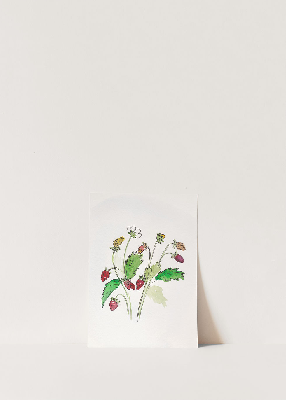 Thumbnail: Wild Strawberry Watercolor Print – 5x7" Small Botanical Art Garden Cottagecore