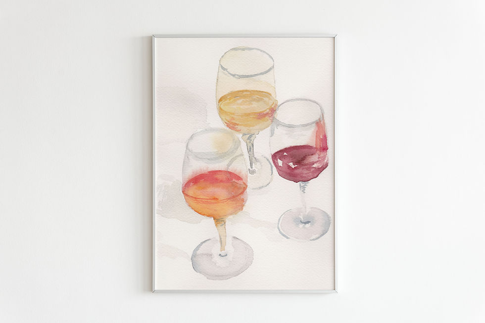 Thumbnail: Three Wine Glasses Watercolor Print – 8x10" Art Print Elegant Bar & Kitchen Wall