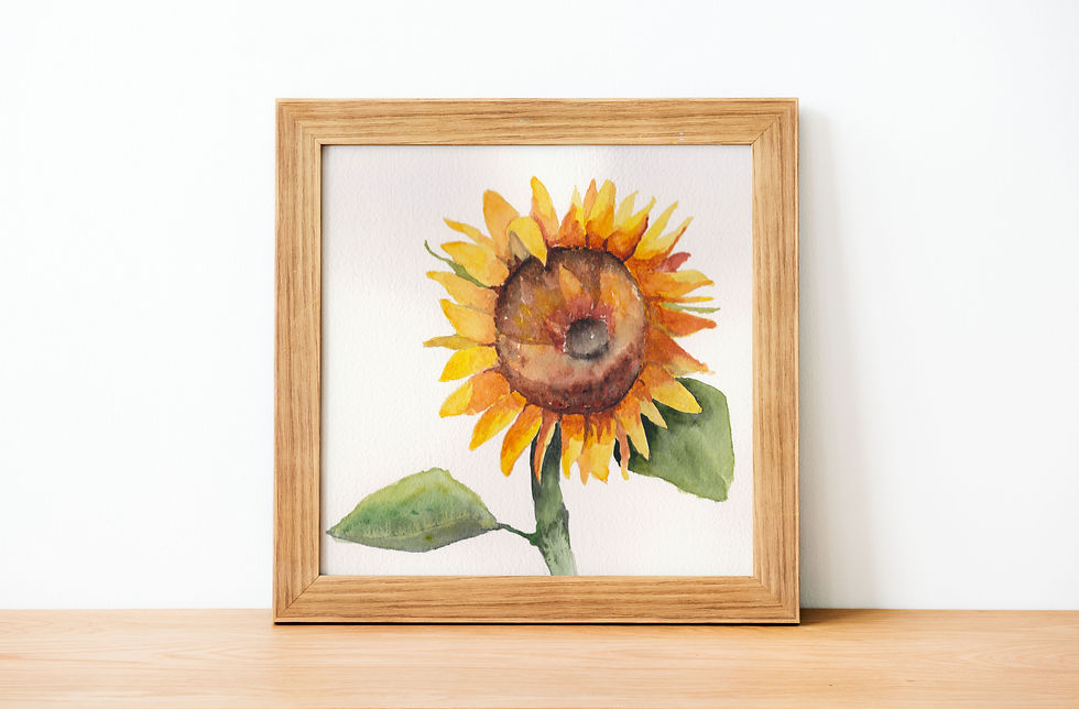 Thumbnail: Sunflower Watercolor Print – 8x8" Square Art Print on Premium Matte Cardstock