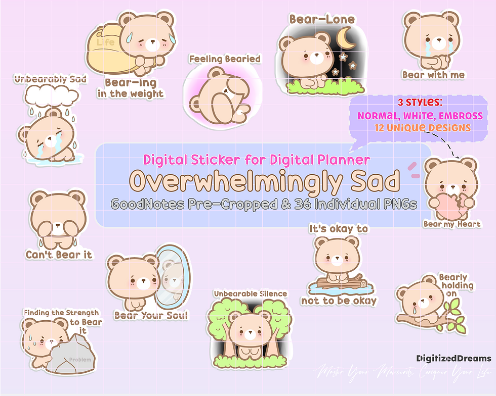 dd some expressive fun to your digital planner with Bear Very Sad Digital Stickers. Ideal for iPad and 2024 2025 planning.